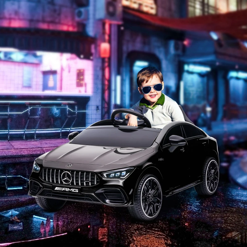 AIYAPLAY Voiture électrique enfant Mercedes-benz AMG CLA 45, télécommande, vitesse réglable (3-5 km/h), phare LED musique, noir