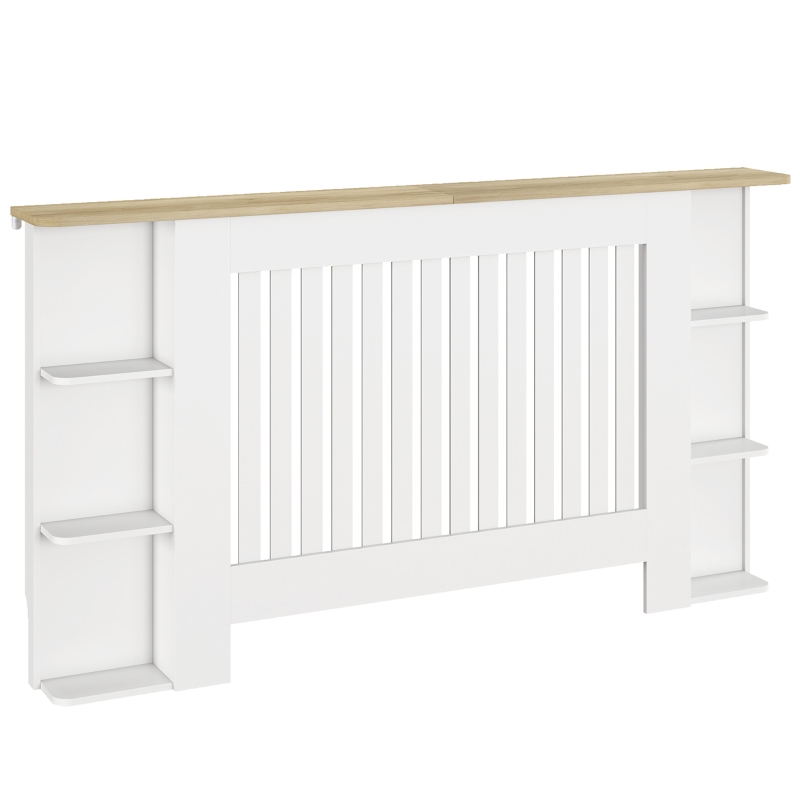 HOMCOM Cache-radiateur avec étagères de rangement ouvertes, couvercle de radiateur en bois à lattes, 152x19x83cm, blanc