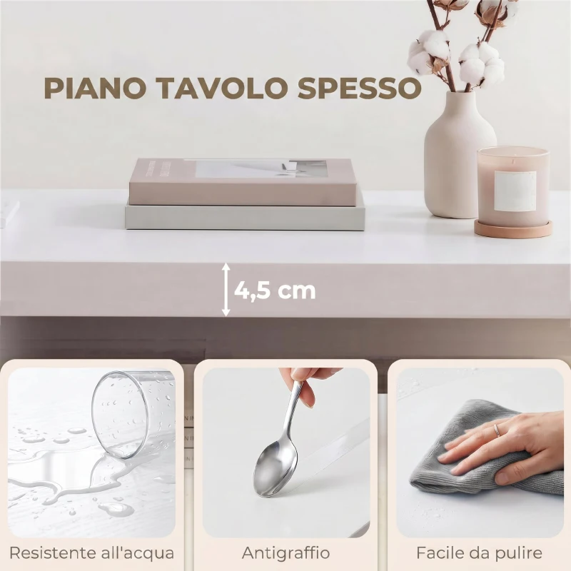 HOMCOM Tavolino da Salotto Rettangolare con Ampio Ripiano, 90×45×44.5 cm, Bianco