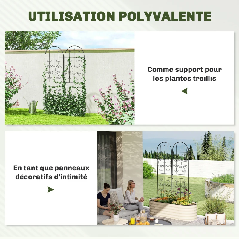 Outsunny Lot de 2 Supports pour Plantes Grimpantes, Treillis de Jardin, pour Légumes, Vignes, Fleurs, en Métal, 50 x 180 cm, Noir