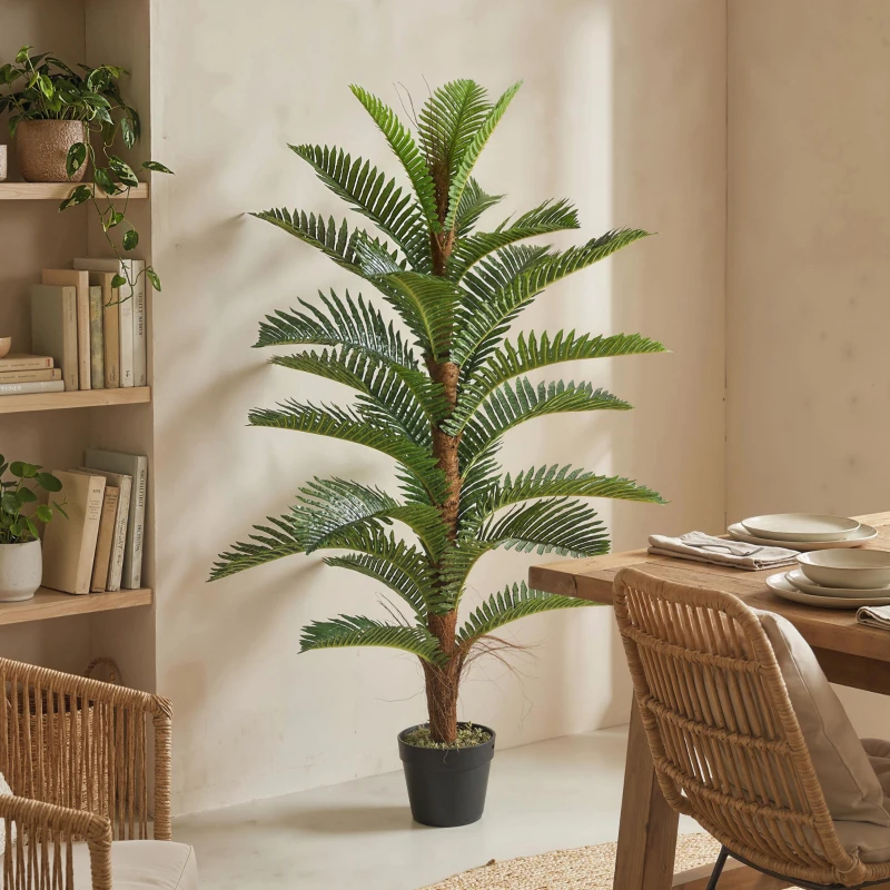 HOMCOM Palmier Artificiel palmier 120 cm avec 24 Feuilles en PEVA, Plante Décorative avec Pot en Plastique, Vert