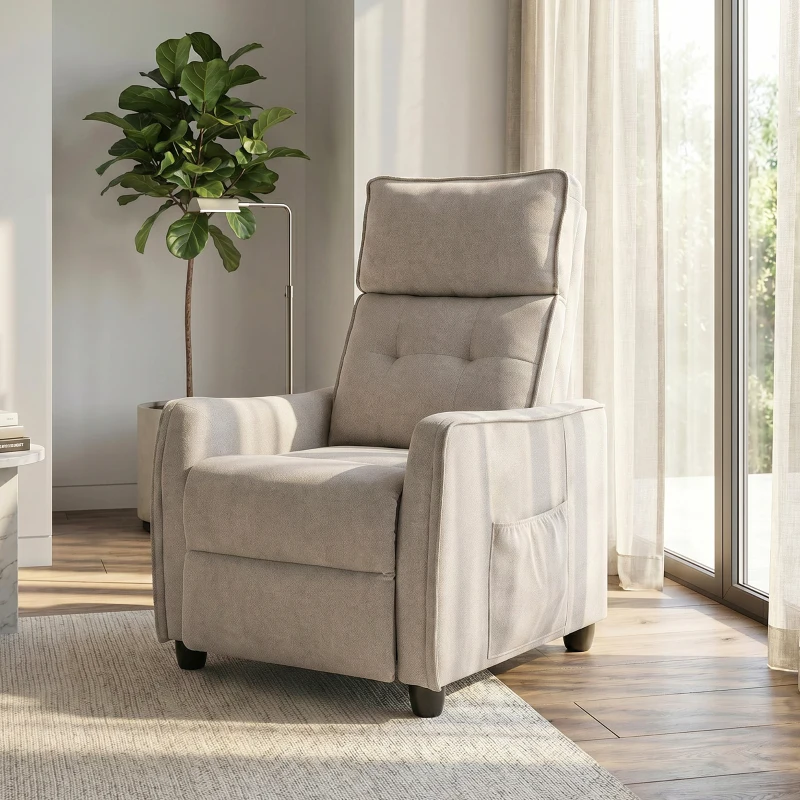HOMCOM Sillón de Masaje Reclinable con Reposapiés 2 Zonas de Masaje Asiento de Muelles Bolsillos Tapizado en Lino Crema