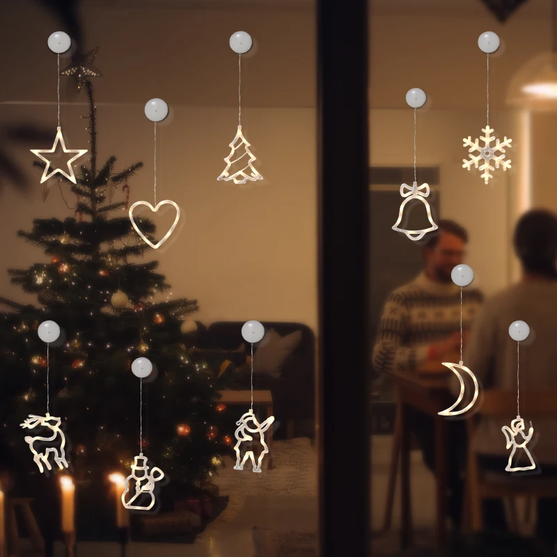 HOMCOM 18 pièces décorations de fenêtre de Noël LED guirlande lumineuse de fenêtre avec ventouses flocons de neige blanc chaud