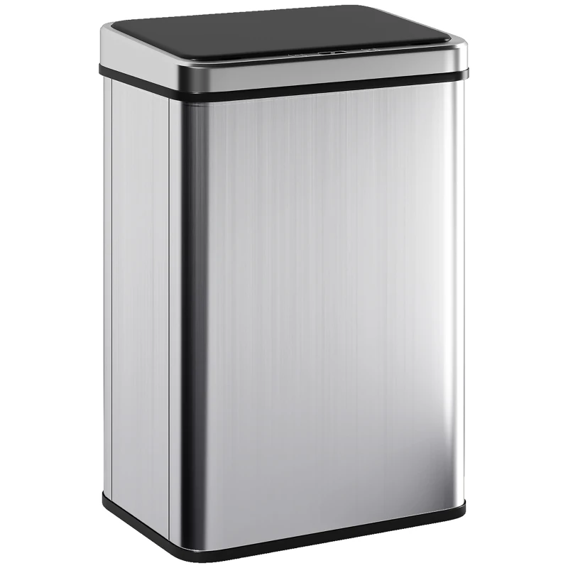 HOMCOM Poubelle à Capteur de 40L, Couvercle à Fermeture en Douceur, Poubelle de Cuisine Automatique Acier Inoxydable, Argenté