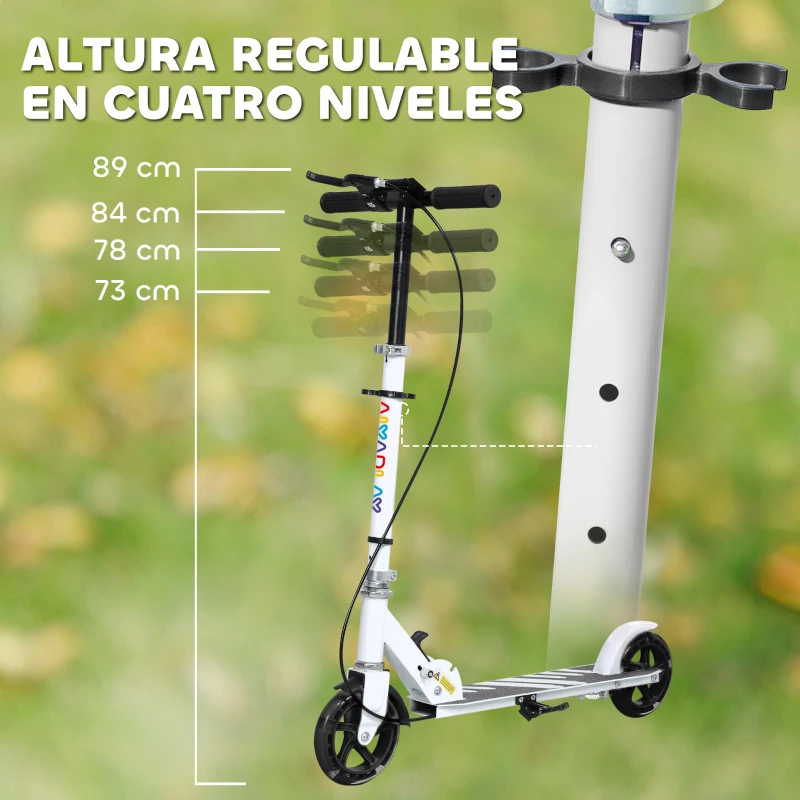 AIYAPLAY Patinete Plegable para Niños de 3-8 Años de 2 Ruedas con Luces Manillar de 4 Altura Ajustable Doble Frenos Blanco
