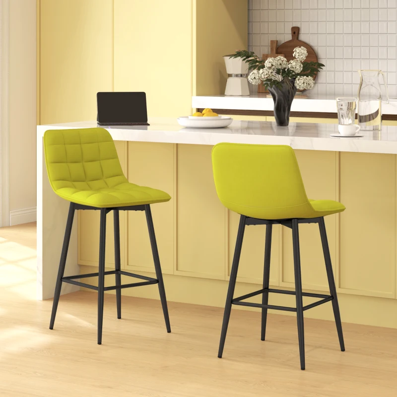 HOMCOM Set 2 Scaune de Bucătărie Stil Nordic din Material cu Efect de Catifea și Metal, 45x47x84 cm, Galben