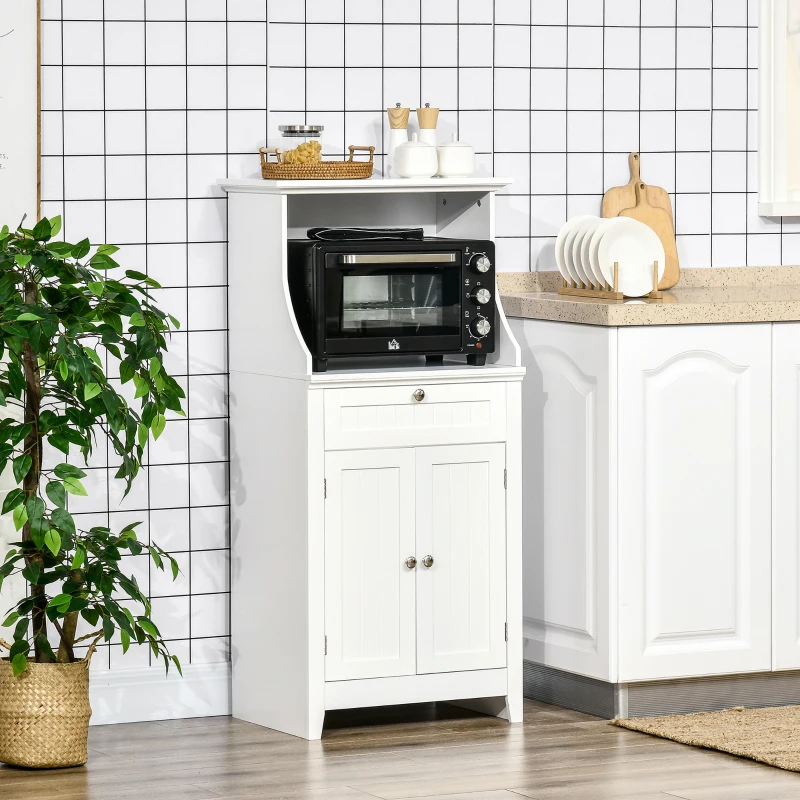 HOMCOM Mobile Cucina per Microonde con Cassetto e Armadietto 2 Ante, 60x40x122.5 cm, Bianco