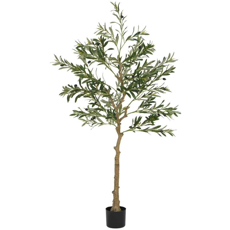 HOMCOM Plantă Artificială de Măslin Înaltă 150 cm, Arbore Fals cu 720 de Frunze și 32 de Măsline, Vas Inclus