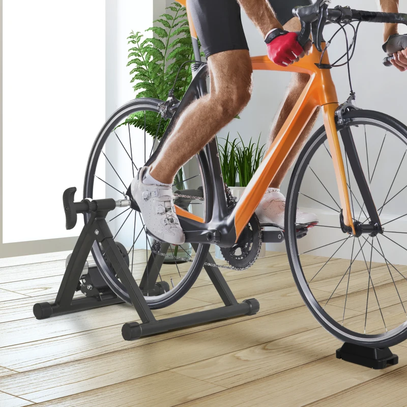 HOMCOM Rodillo de Bicicleta Entrenamiento Plegable con Resistencia Magnética Ajustable de 5 Niveles para Ruedas de 700C o 26-28 Pulgadas para Interior 54,5x47,2x39,1 cm Negro
