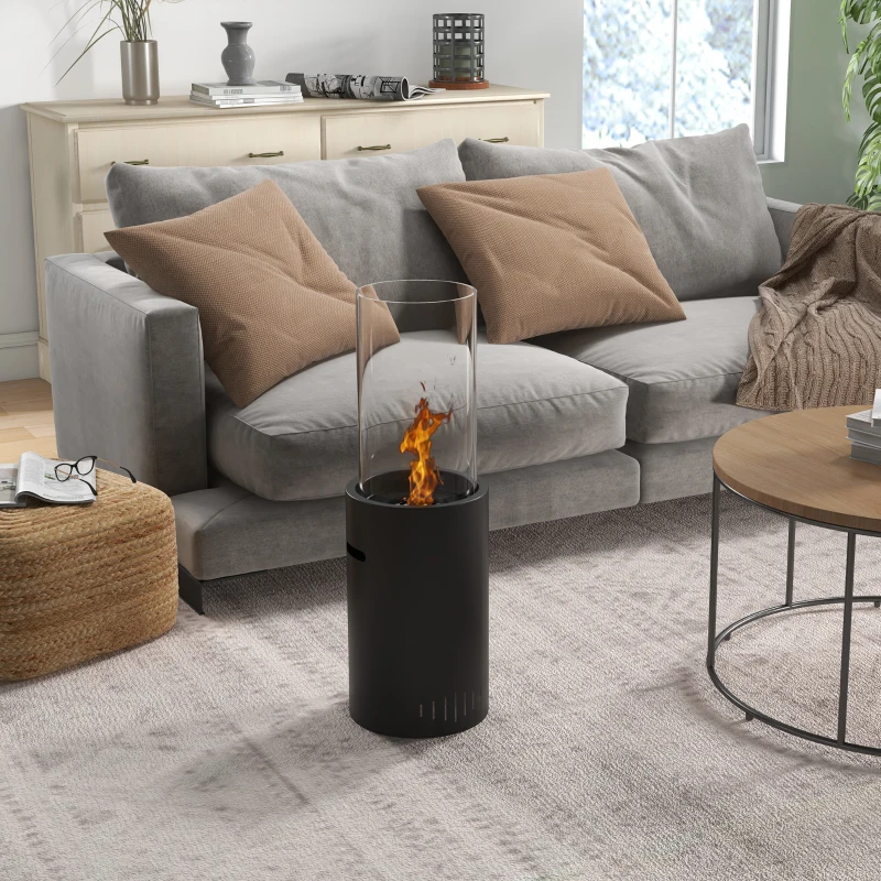 HOMCOM Camino a Bioetanolo in Acciaio e Vetro con Capacità 0.3L e Copertura 15㎡, 27x27x82 cm, Nero