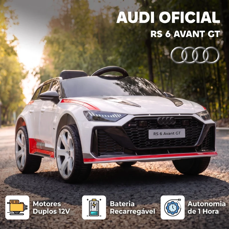 AIYAPLAY Carro Elétrico para Crianças Audi RS 6 Avant GT 12V com Comando à Distância 2,4 G, Motor Duplo, Arranque Suave e Suspensão