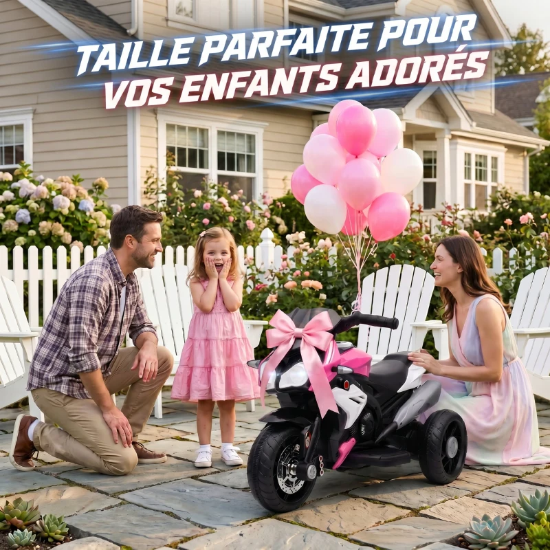 HOMCOM Moto électrique enfants 3 roues 6 V, voiture électrique enfants 3 à 5 ans, effets lumineux et sonores, 86x42x52cm, rose