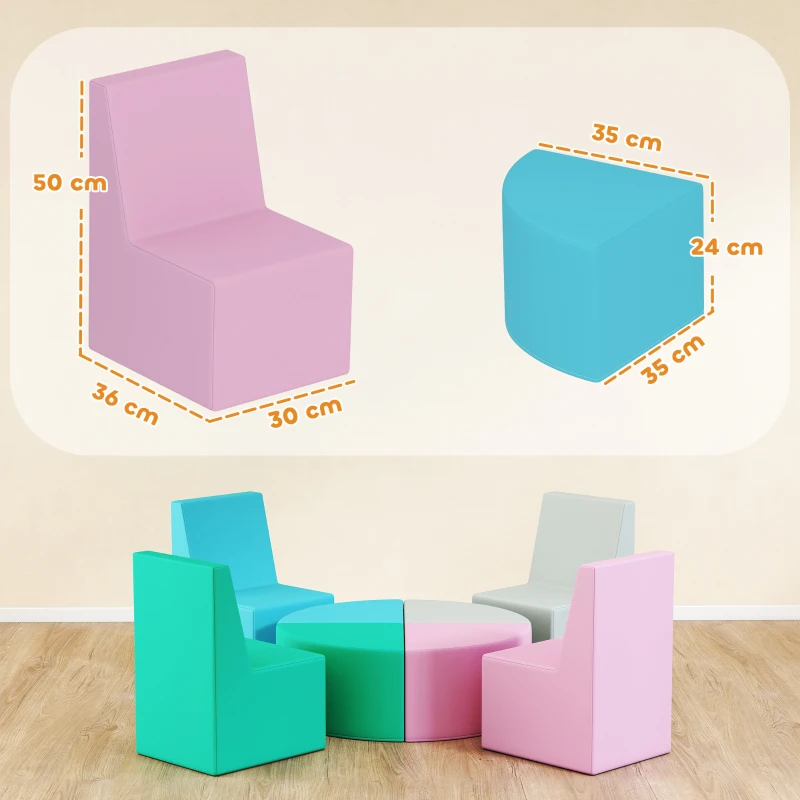 AIYAPLAY Parcours motricité bébé 8PCS, module motricité bébé mousse EPE et housse en PU, design table et chaises, multicolore