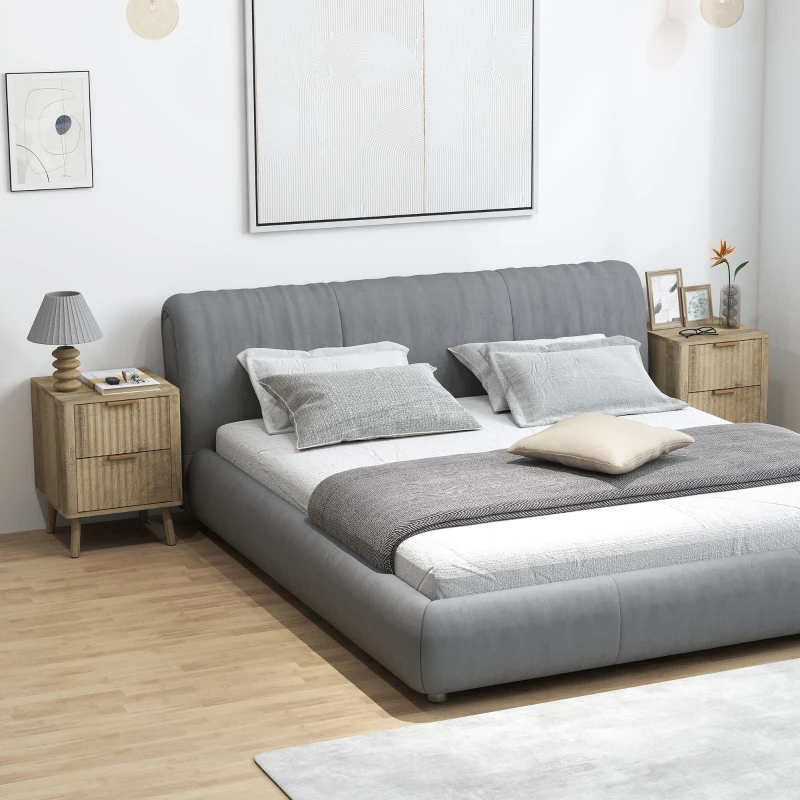 HOMCOM Lot de 2 tables de chevet avec 2 tiroirs cannelés pour chambre à coucher, salon, 40 x 40 x 53 cm, chêne