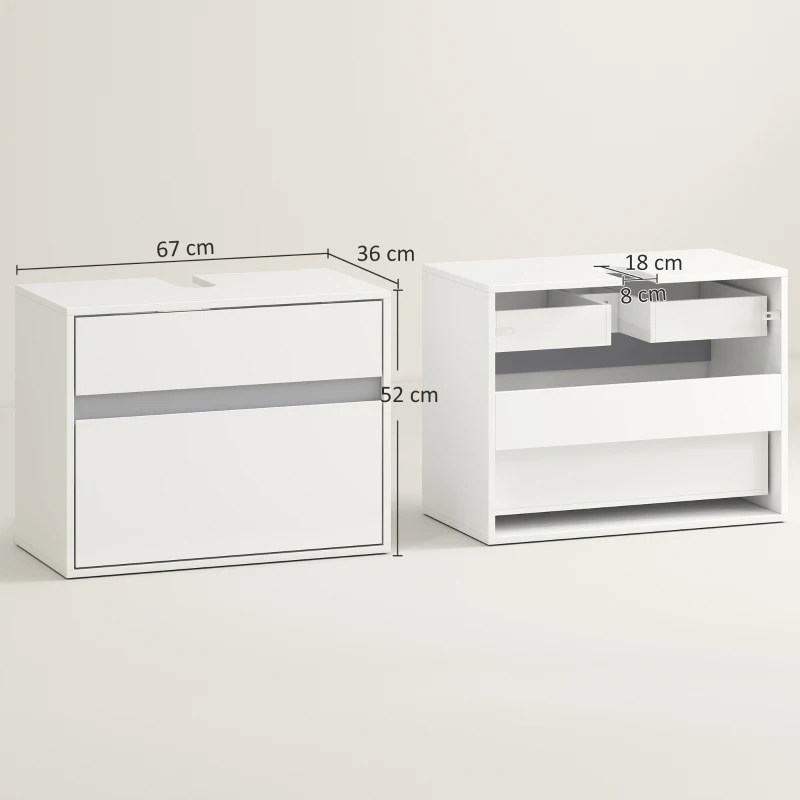 HOMCOM Mobiletto Sottolavabo e Copricolonna per il Bagno, in Legno Bianco con 2 Cassetti e Taglio a U, 67 x 36 x 52cm