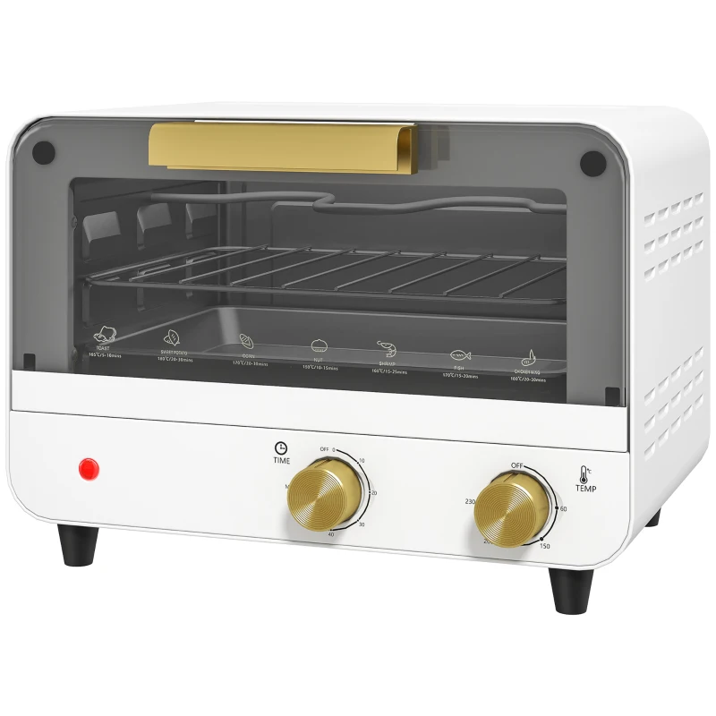 HOMCOM Small Toaster Oven, 12L Multifunction Mini Countertop Oven with Glass Door, Adjustable Temperature and Timer, White