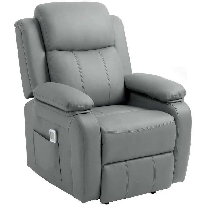 HOMCOM Riser and Recliner Chair with Vibration Massage, PU Leather Power Lift Chair for Elderly, Grey