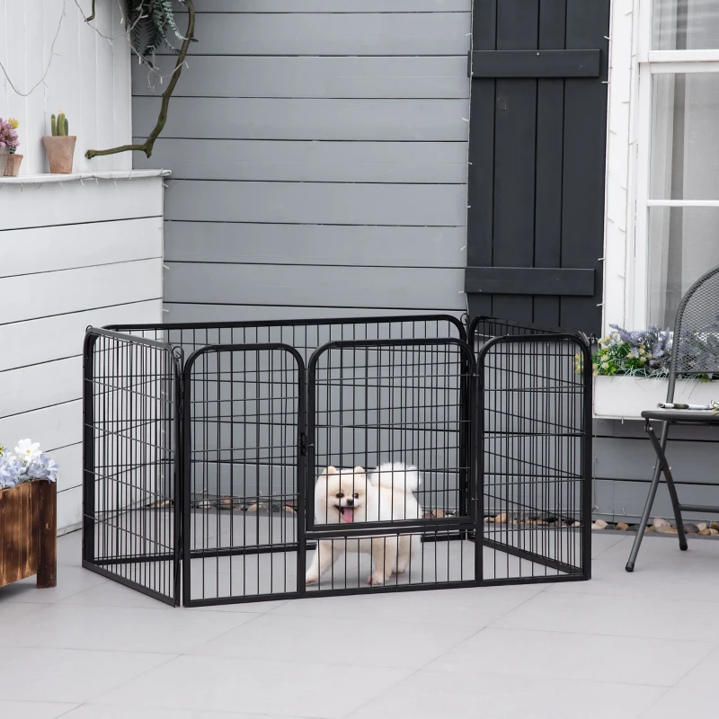 PawHut Recinto per Cani di Piccoli Taglia da Interno ed Esterno, Recinzione per Animali Domestici con Rete 6 pz in Acciaio e Metallo, 125x80x70 cm, Nero