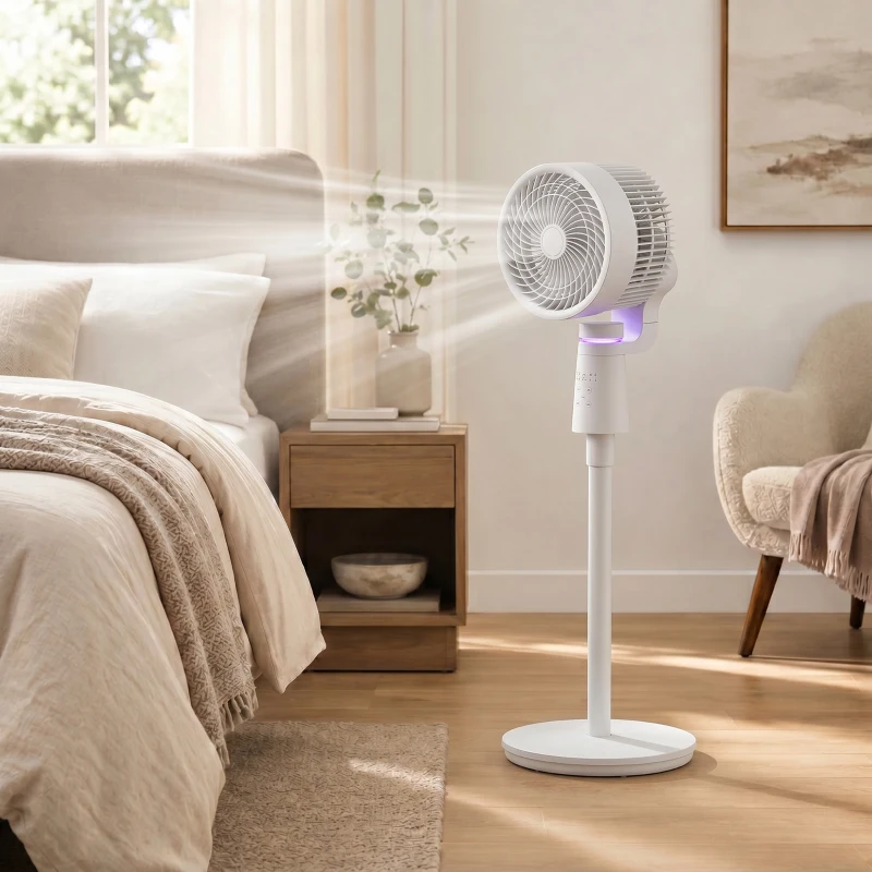 HOMCOM Pedestal Air Circulation Fan with Oscillating, Light Off, White