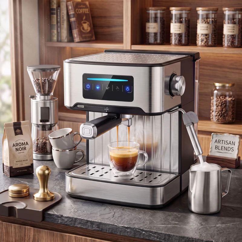 HOMCOM Espresso Machine, 20-Bar Cappuccino Coffee Maker with Frother Wand, 1.6L Tank, Single/Double/Manual Shot, LED Touch