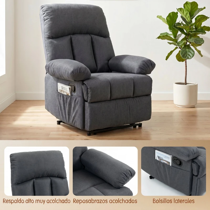 HOMCOM Sillón de Masaje Sillón Relax Reclinable con 8 Puntos de Masaje Función de Calefacción 85x93x103 cm Gris