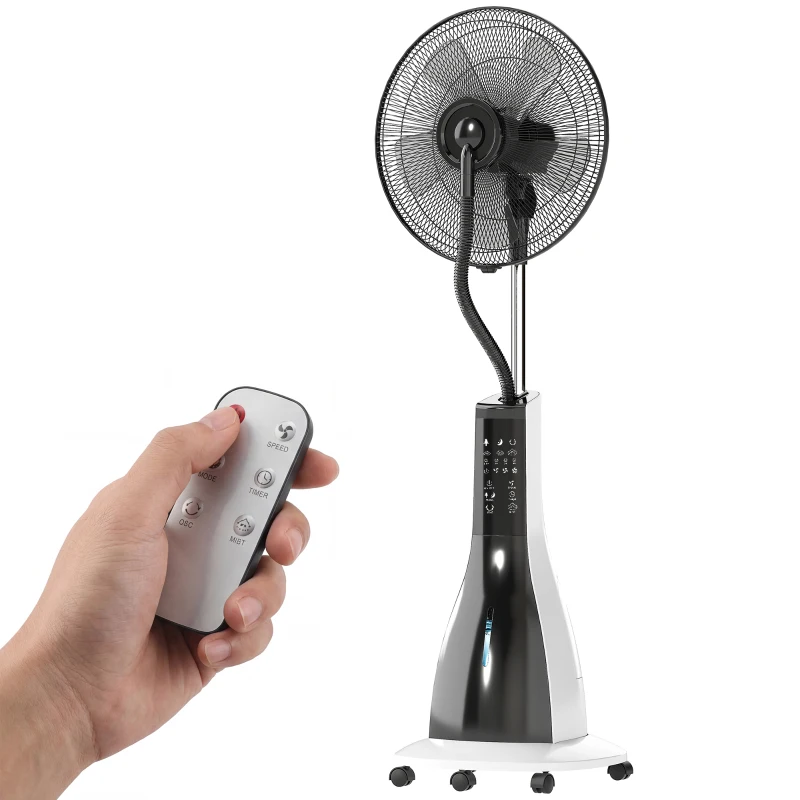 HOMCOM Ventilator mit Sprühnebel-Funktion, 75 Grad drehbar, 3 Geschwindigkeiten, 3 Modi, 3-Liter-Wassertank, Schwarz+Weiß