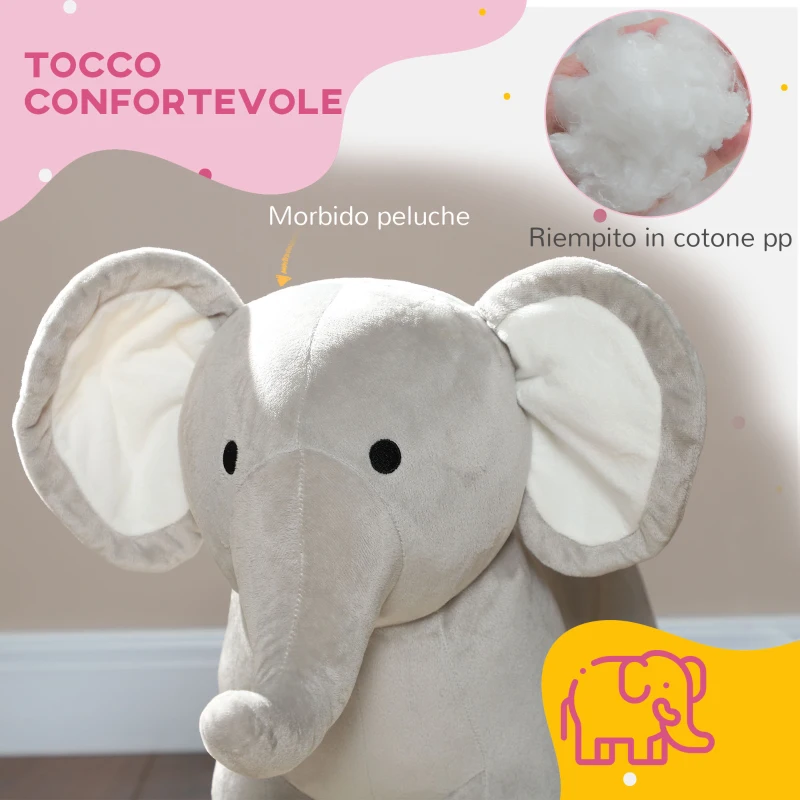 AIYAPLAY Cavallo a Dondolo per Bambini 2-4 Anni a Forma di Elefante con Suoni e Rivestimento Morbido, Grigio