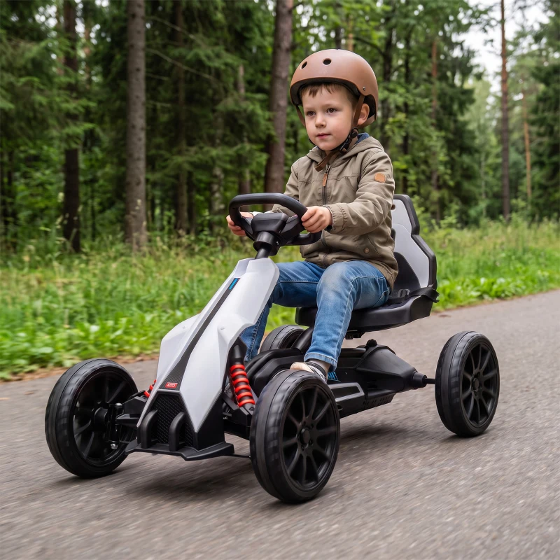 HOMCOM Kart électrique pour enfant 12V - Vitesse réglable 3-5km/h pour enfants de 3 à 8 ans - siège réglable - blanc(m-15)