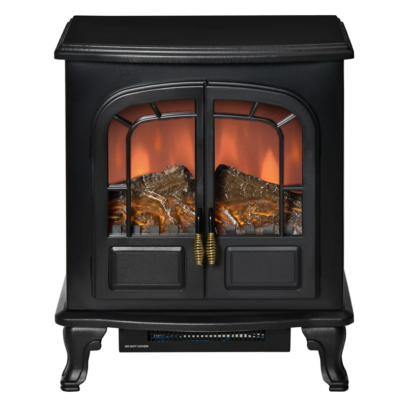 HOMCOM Cheminée électrique poêle Style néo-rétro 2 Portes Verre trempé 1000/2000 W LED luminosité réglable Acier ABS Noir