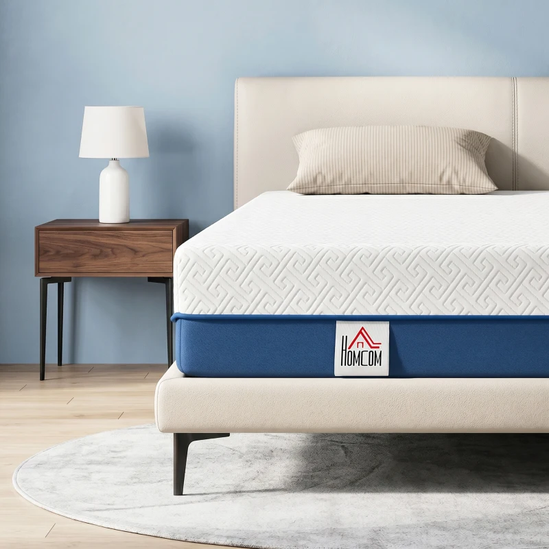 HOMCOM Matelas 140x190cm, matelas 2 personnes, mousse à mémoire de forme au thé vert, housse amovible lavable, fermeté moyenne