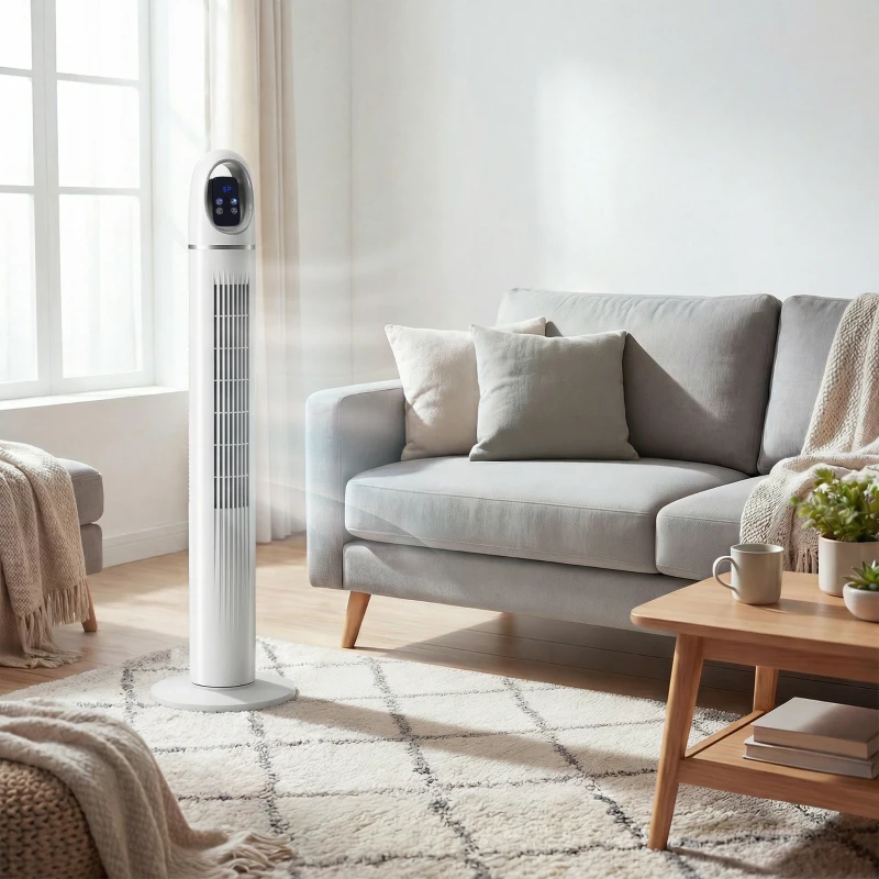 HOMCOM Ventilateur colonne, ventilateur tour pour chambre, 111 cm de haut, oscillant à 70°, 3 modes, 3 vitesses, blanc