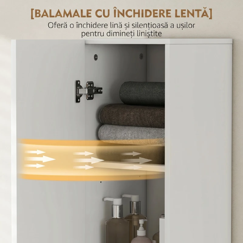 HOMCOM Dulap de Baie Suspendat Coloană cu Rafturi Reglabile și Închidere Soft Close, 30x31.5x160 cm, Alb