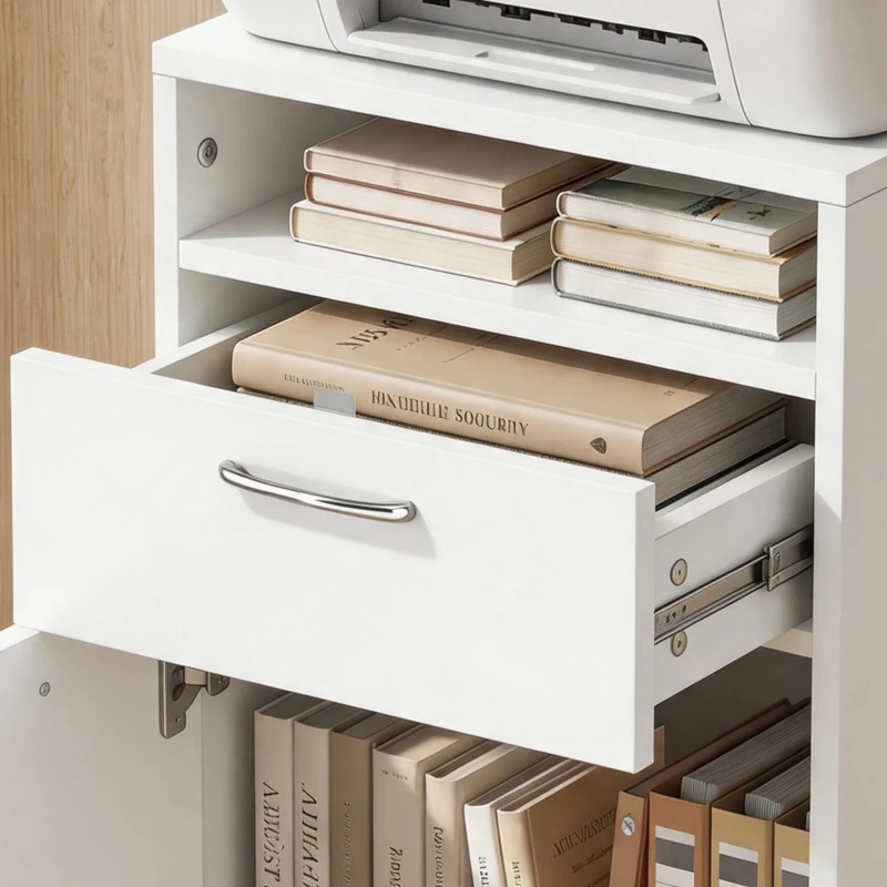 HOMCOM Schedario da Ufficio con Cassetto, Armadietto, Ruote a Freno e Ripiano Aperto, Cassettiera Ufficio per Lettera/Legale/Formato A4, Armadio Verticale per Studio, 40x35x60 cm, Bianco