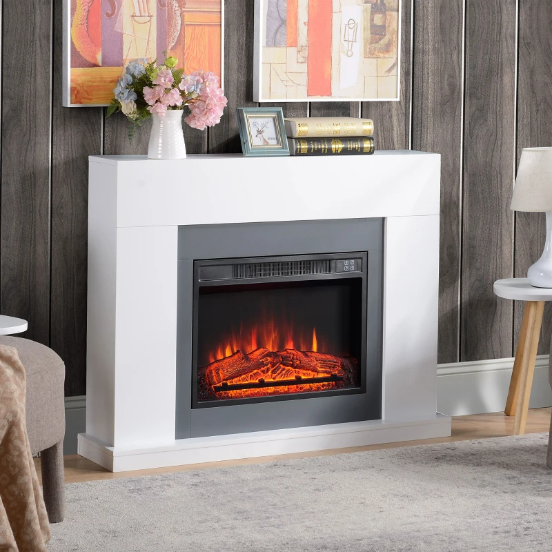 HOMCOM Chimenea Eléctrica 1800W-2000W con Mando a Distancia Llama Ajustable Termostato Temporizador Semanal para 37 m² Blanco