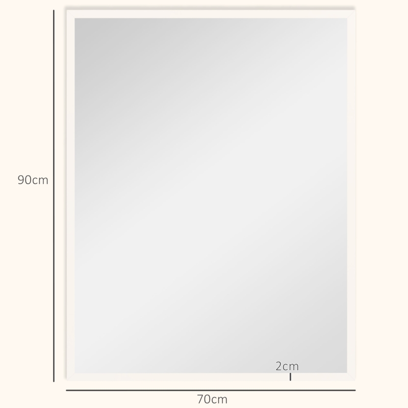 HOMCOM Espejo Rectangular de Baño 70x90 cm Espejo de Pared Decorativo para Salón Entrada Pasillo Horizontal o Vertical Blanco