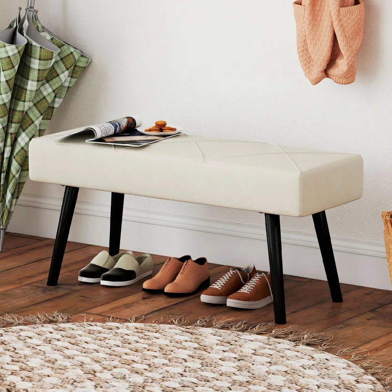 HOMCOM  Panca Imbottita Ingresso e Soggiorno, Panca Fondoletto in Velluto con Gambe in Acciaio, 100x36x45cm, Crema