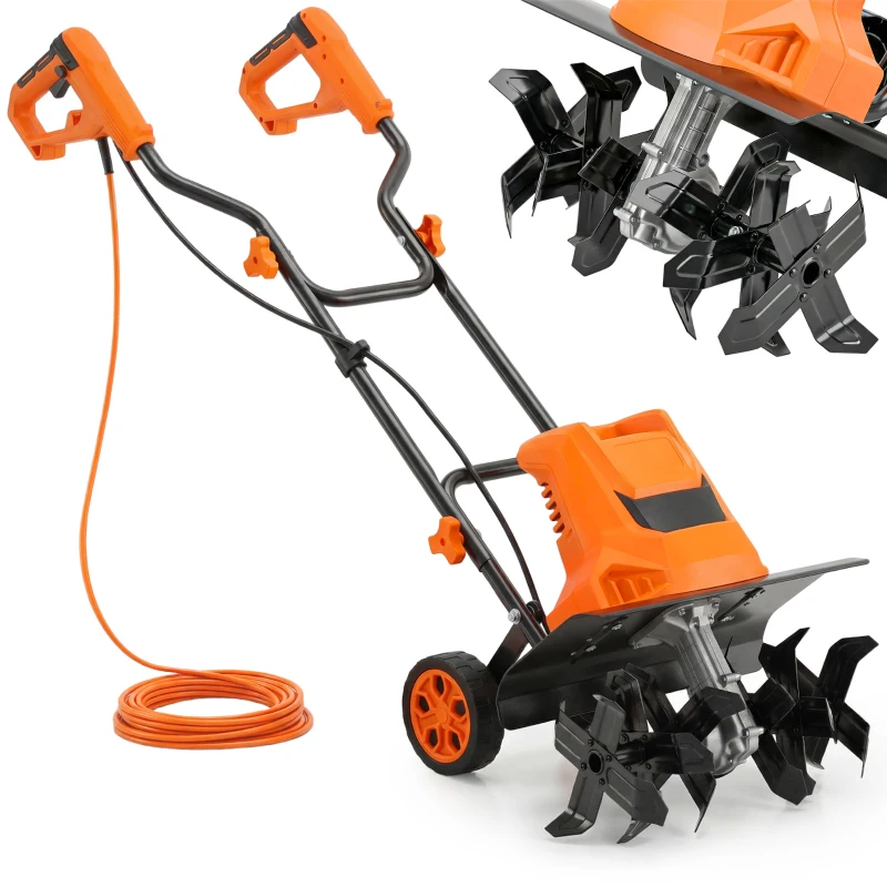 Outsunny Motobineuse Électrique Motoculteur 1500W 6 Lames 65Mn Largeur 40cm Profondeur 20cm Pliable et Étanche IPX4 Orange