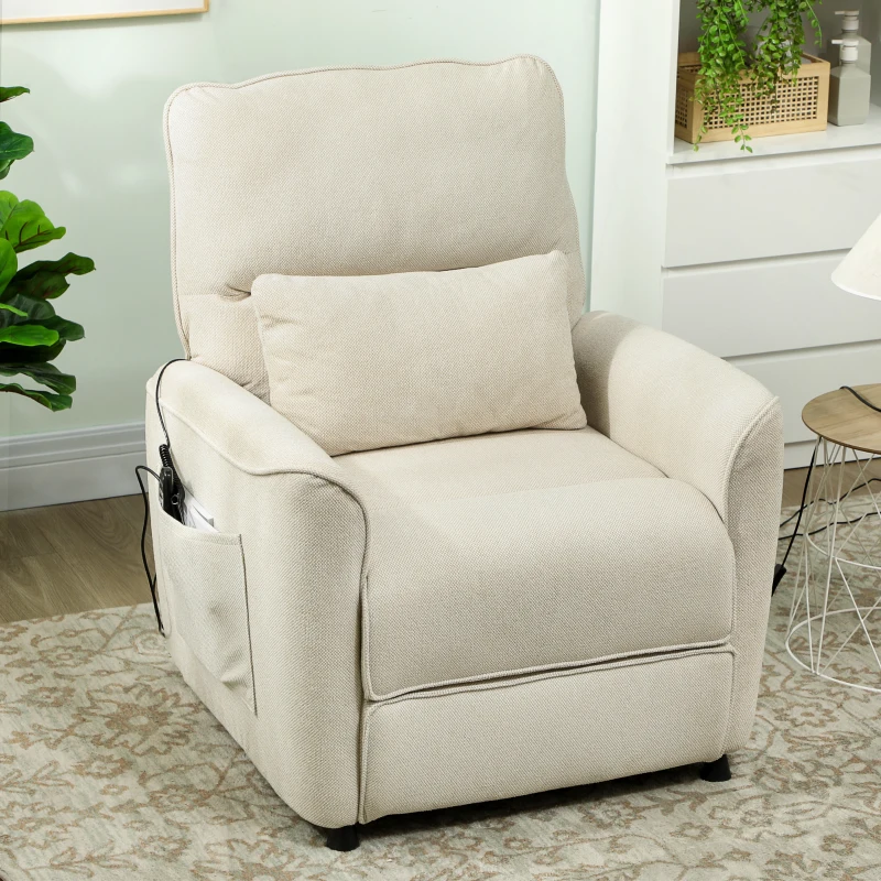 HOMCOM Sillón Relax Reclinable Eléctrico con Calor Lumbar Masaje Vibración Motor Silencioso Función de Memoria Crema