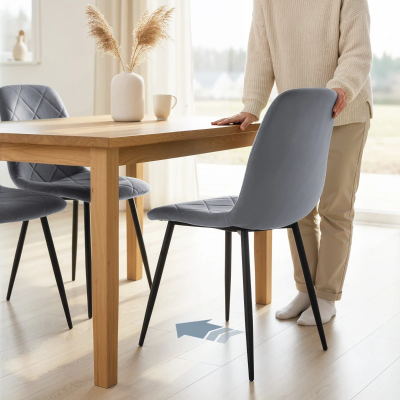 HOMCOM Lot de 4 chaises de salle à manger rembourrées avec dossier haut, pieds en acier et tissu effet velours, gris