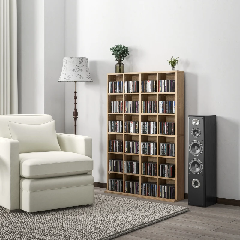 HOMCOM Dulap pentru CD-uri cu rafturi reglabile, capacitate 456 CD-uri sau 336 DVD-uri, 24 de compartimente, 89x20x130,5 cm, lemn