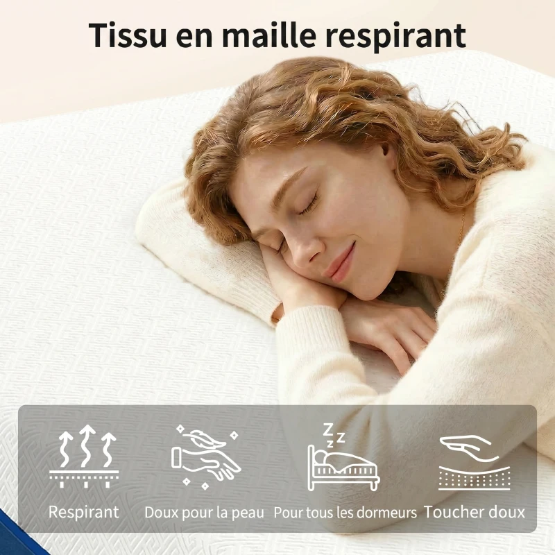 HOMCOM Matelas 140x190cm, matelas 2 personnes, mousse à mémoire de forme au thé vert, housse amovible lavable, fermeté moyenne