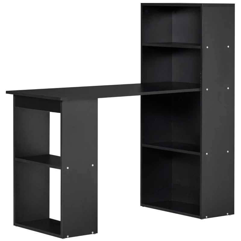HOMCOM Birou PC din Lemn cu 6 Rafturi Laterale pentru Depozitare, 120x55x120 cm, Negru