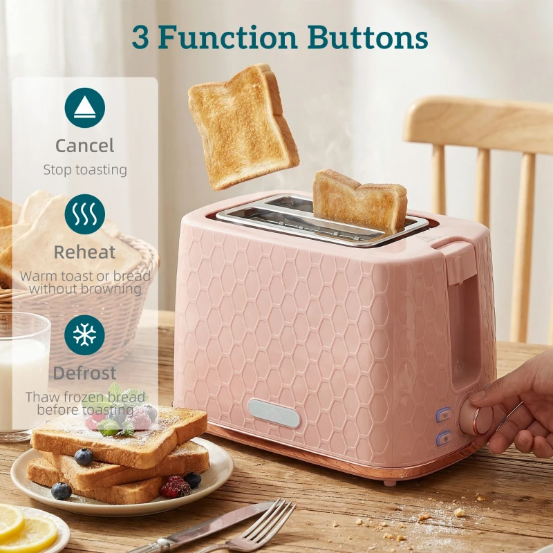 HOMCOM 1.7L 3000W Fast Boil Kettle & 2 Slice Toaster Set, Kettle and Toaster Set with Auto Shut Off, Browning Controls, Light Pink