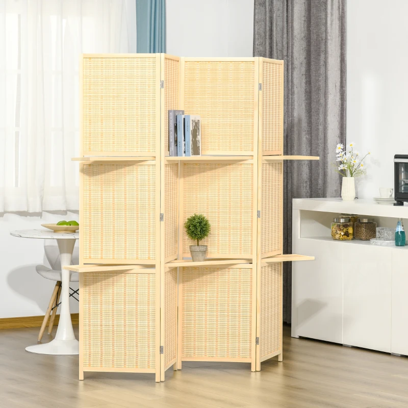 HOMCOM Raumteiler, Raumtrenner aus Bambus, 2 Regale, faltbar, Fußpads, Natur(m-10)