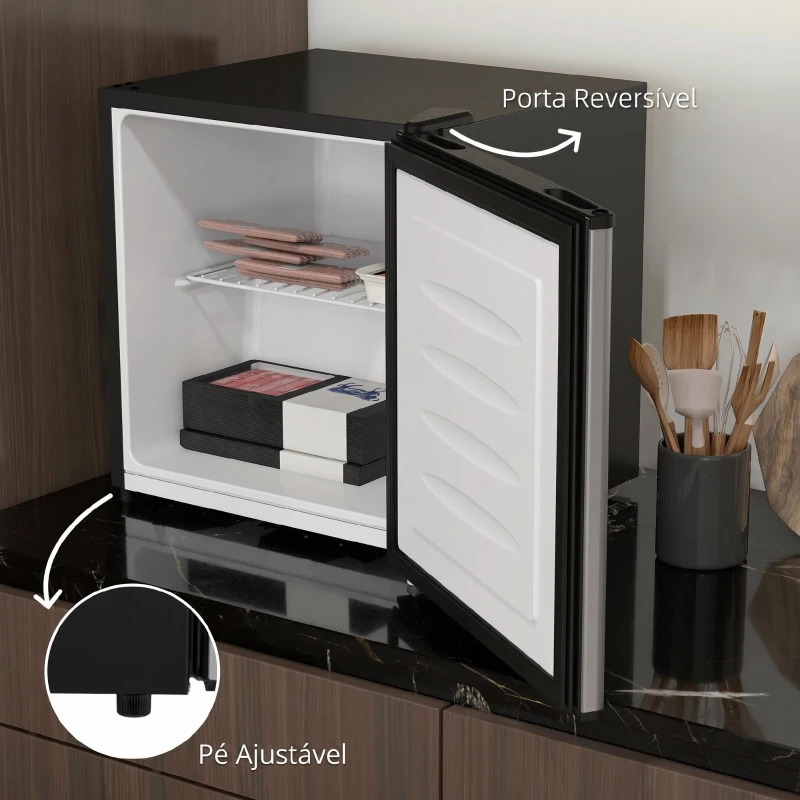 HOMCOM Congelador Vertical 35 L com Temperatura Ajustável de -24 °C a -14 °C, Porta Reversível e Prateleira Amovível, Preto e prateado