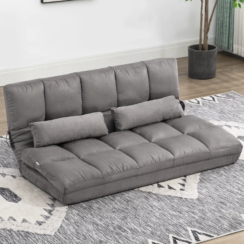 HOMCOM, Divan de Podea 2 în 1, cu Spătar Reglabil în 7 Niveluri și Perne, 130x73x60 cm, Gri Carbone
