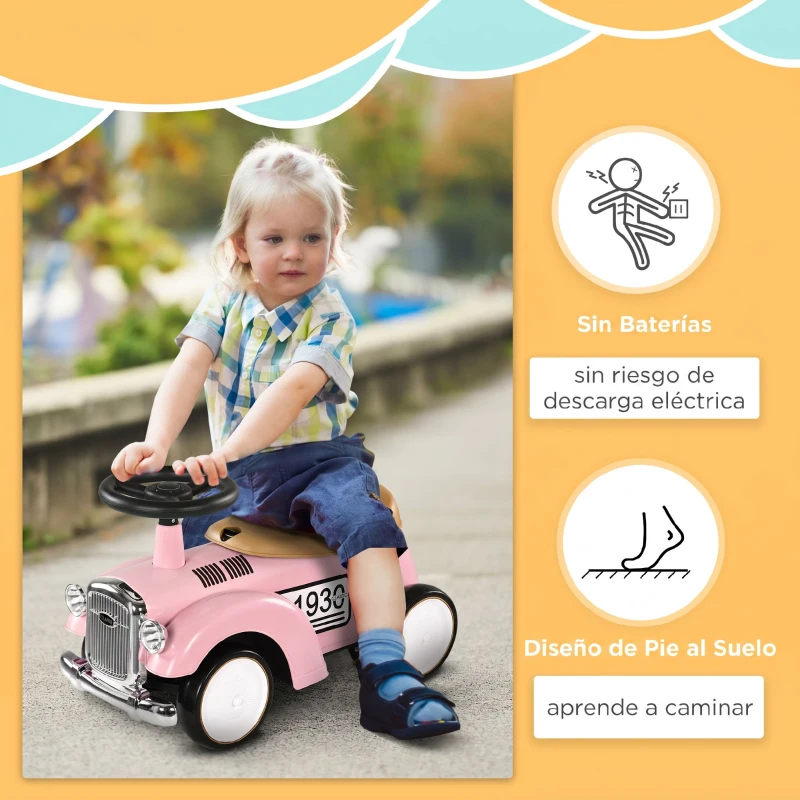 AIYAPLAY Coche Correpasillos para Bebés de 12 a 36 Meses con Bocina Compartimento de Almacenaje y Volante 58x27x35 cm Rosa