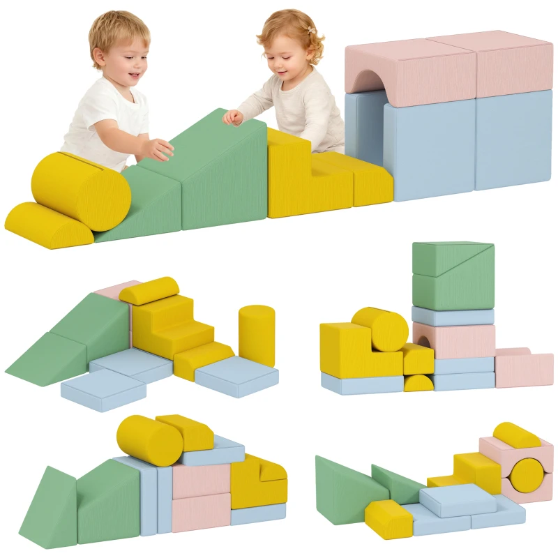 AIYAPLAY Softbaustein-Set für Kinder, 12-teiliges Stoffblock-Set, Schaumstoff, Cordbezug, waschbar, Pastellbunt