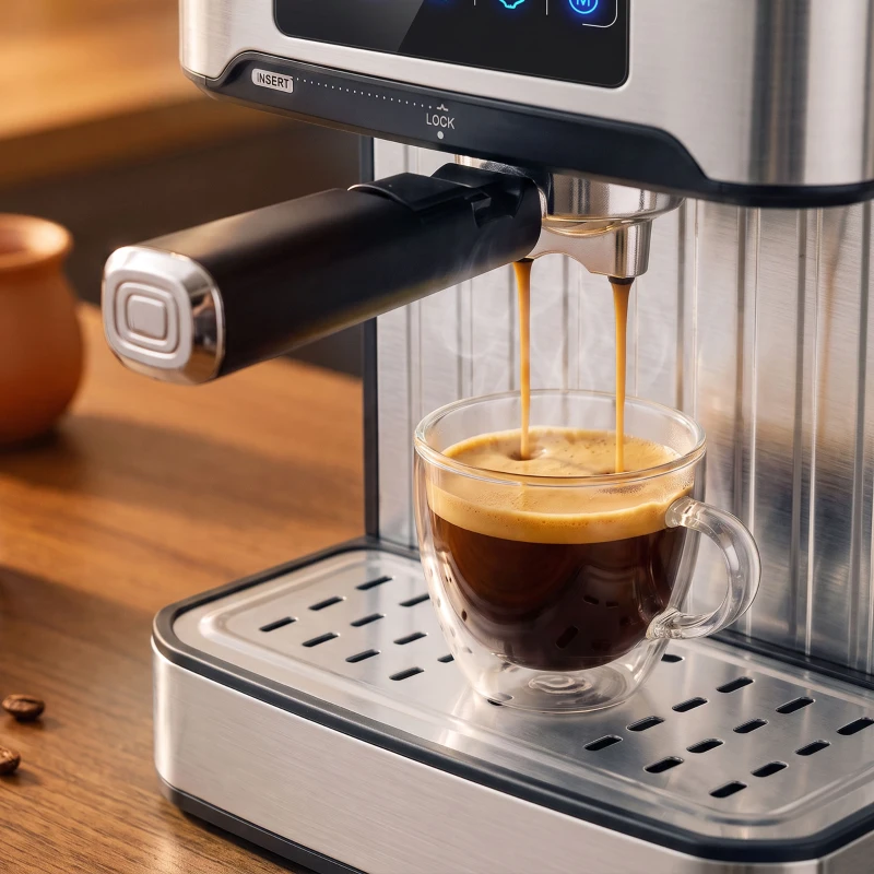 HOMCOM Espresso Machine, 20-Bar Cappuccino Coffee Maker with Frother Wand, 1.6L Tank, Single/Double/Manual Shot, LED Touch
