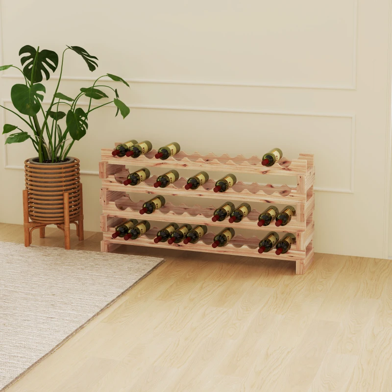 HOMCOM Casier à bouteilles pour 48 bouteilles, étagère à vin avec 4 niveaux modulable, 114×28×56,5cm, bois naturel